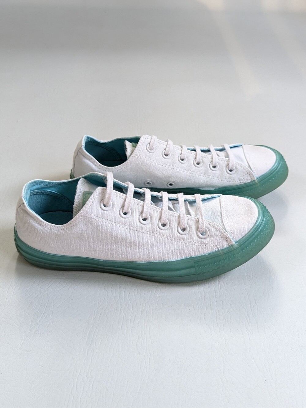 Converse All Star Low Top Bleached White Aqua Translucent Sole W9 M7